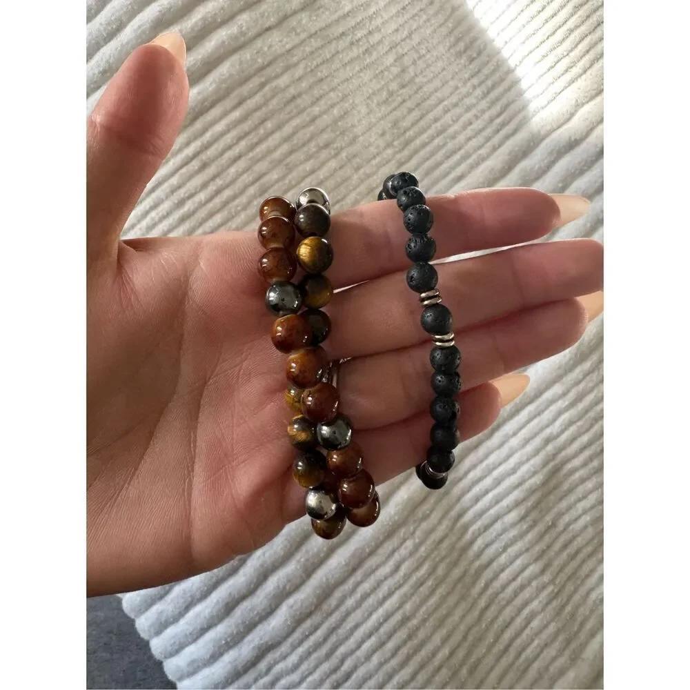Men’s tigers eye and lava rock bracelets set